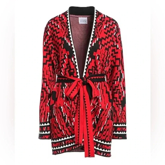 Red Geometric Women's Cardigan - Picture 2 of 7